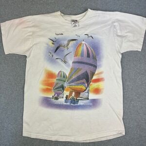 Vtg Fruit of the Loom Florida Sailing Graphic T-Shirt White Mens Medium